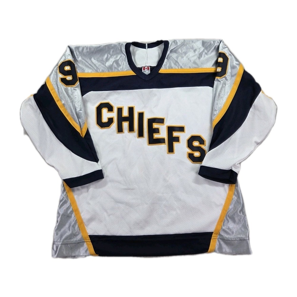 Vintage Charlestown‎ Chiefs Jersey CCM Mens XL #9 Slapshot Adult Sewn